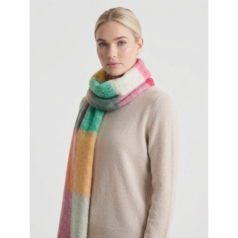 Save the Ocean Recycled Plaid Blanket Scarf Multi Color Fringe Oversized NWT